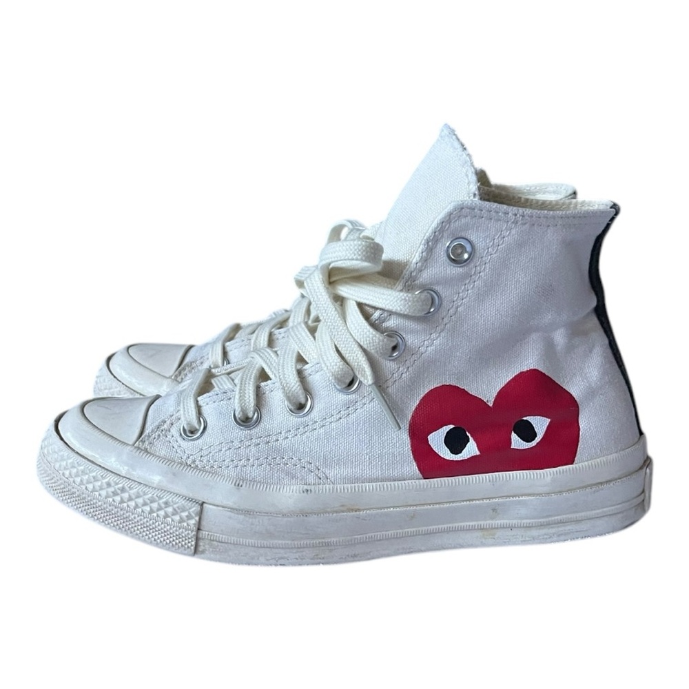 CDG Converse White and Red High-Top Sneakers